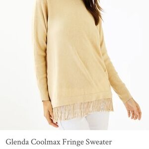 Lilly Pulitzer Glenda Coolmax Fringe sweater Heathered Sand Bar Gold Small NWT